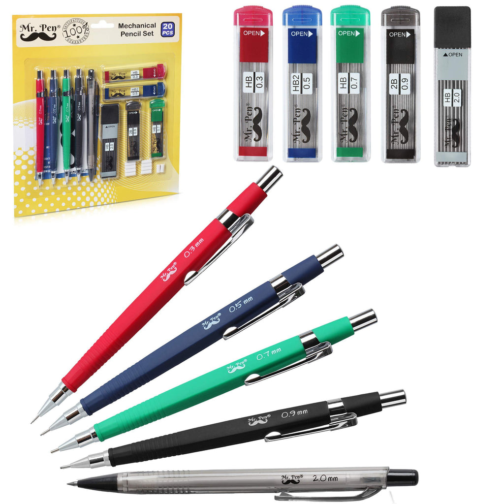 Mr. Pen Mechanical Pencil Set with Lead and Eraser Refills, 5 Sizes - 0.3, 0.5, 0.7, 0.9 and 2 Millimeters, Drafting, Sketching, Illustrations, Architecture, Drawing Mechanical Pencils