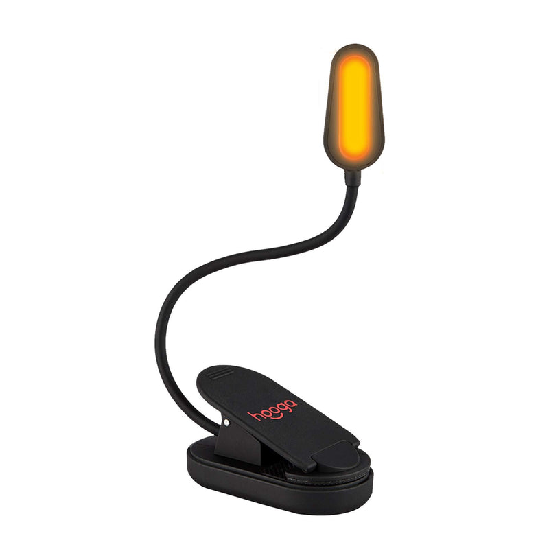 Book Light, Amber, Rechargeable, Blue Light Blocking Clip-On LED Reading Light by Hooga. 3 Brightness. 1600K Temp. Eye Care Light for Strain-Free, Healthy Eyes. Gift for Students, Kids, Book Worms. Amber Light