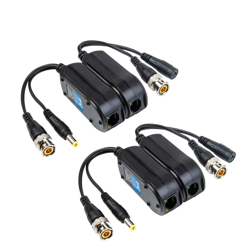 Xenocam 2 Pair Passive Video/Power Balun Upgraded 1080P - 5MP BNC to RJ45 Long Distance Network Transceiver Cat5e / Cat6 Cable to BNC Male Adapter for Full HD Security Surveillance Camera System