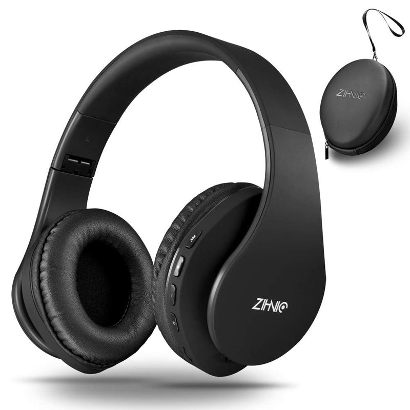 Bluetooth Headphones Over-Ear, Zihnic Foldable Wireless and Wired Stereo Headset Micro SD/TF, FM for Cell Phone,PC,Soft Earmuffs &Light Weight for Prolonged Wearing (Black) Black
