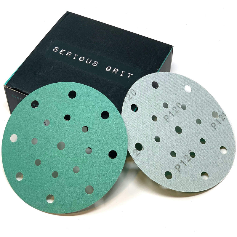 Serious Grit 6-Inch 17-Hole, 120 Grit Sanding Discs - Premium Hook and Loop Heavy Duty Sandpaper for Random Orbital Sanders - 50 PACK BOX