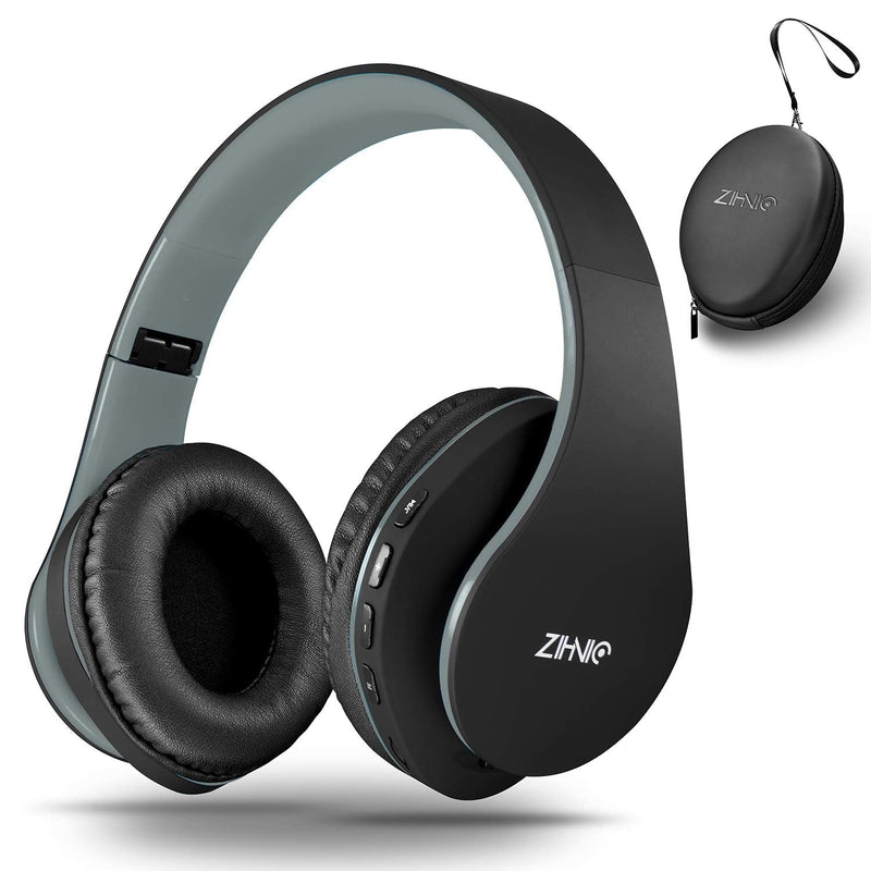 Bluetooth Headphones Over-Ear, Zihnic Foldable Wireless and Wired Stereo Headset Micro SD/TF, FM for Cell Phone,PC,Soft Earmuffs &Light Weight for Prolonged Wearing(Black/Gray) Black Gray