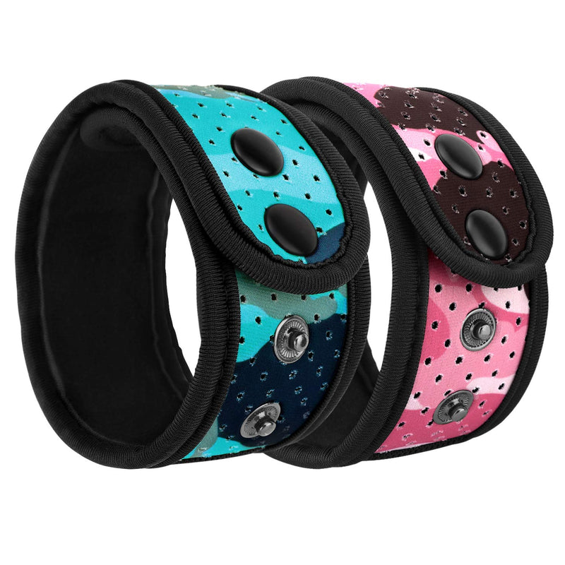 MoKo Sweatproof Ankle Strap Fit Fitbit Inspire/Inspire HR/Charge 2/Charge 3/Alta/Alta HR/Flex/Flex 2/Vivosmart HR, [2-Pack] Adjustable Fitness Tracker Ankle Band with Mesh Pouch - Blue + Pink Camouflage Blue + Camouflage Pink
