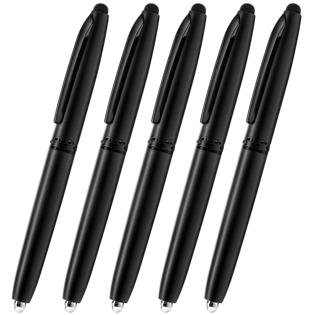 Stylus Pen- Capacitive Stylus, 3-in-1 Metal Pen, Multi-Function,Ballpoint Ink Pen,with LED Flashlight, for Touchscreen Devices, Tablets, iPads, iPhones, 5PK, Black