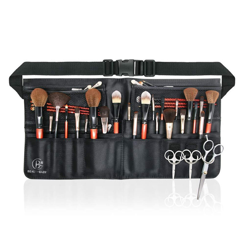 Beautybaby Artist Professional Makeup Brush Waist Bag Cosmetic Portable Multi Pockets Bag with Belt Strap Black