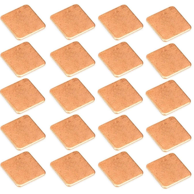 Easycargo 20pcs 20mm Heatsink Copper Shim Thermal Pad 0.3mm + 3M 8810 pre Applied Thermal Conductive Adhesive Tape on Heat Sink for Cooling M.2 NVMe GPU CPU IC Chips VGA RAM (20x20x0.3mm) 20mmx20mmx0.3mm