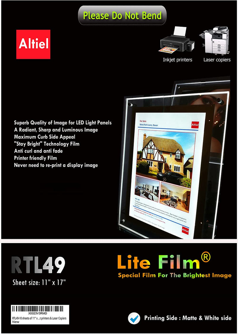 RTL49 - 10 sheets of 11" x 17" - Translucent Backlit Film sheet / Back Lit Paper Displays, Excellently printable with all Inkjet printers & Laser Copiers