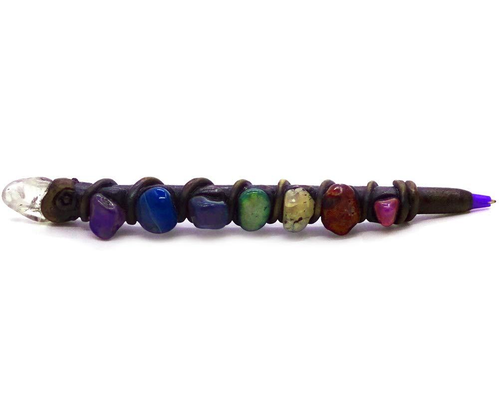 Rainbow Chakra Tumbled Gemstone Healing Crystal Handmade Refillable Ink Pen