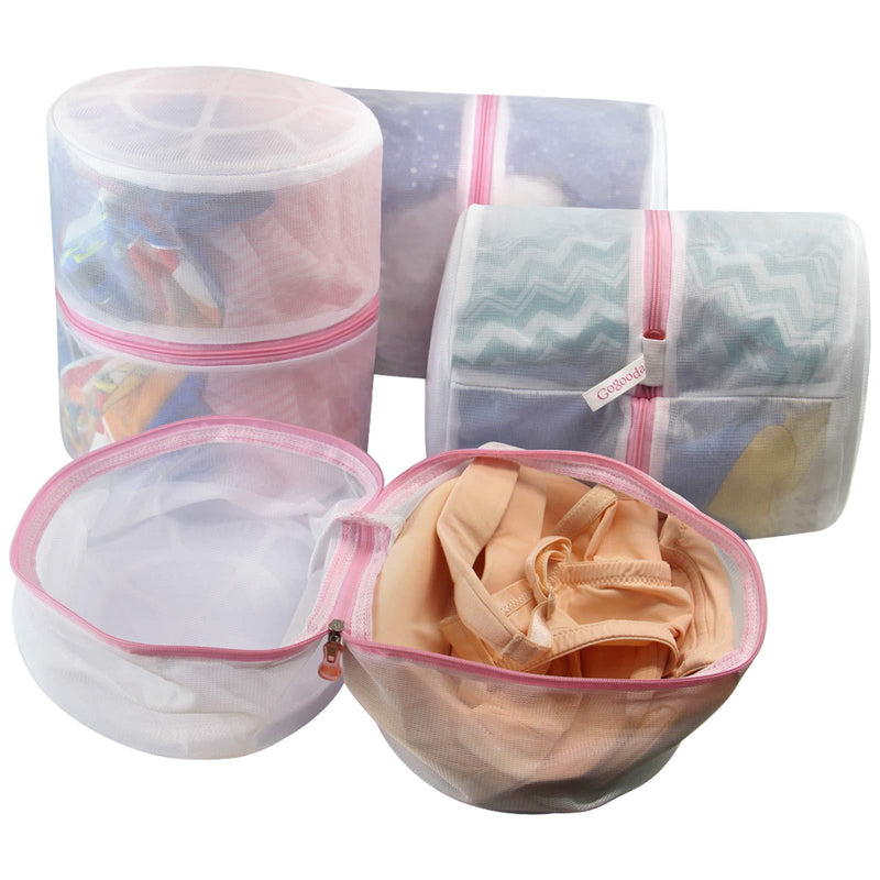 GOGOODA 4 Pcs Laundry Bag for Bras, Bra Washer Protector, Bra Lingerie Wash Bag with AUTO Lock Design Zipper (Pink) 4 Set-4 bra bags(8*6.5 in)