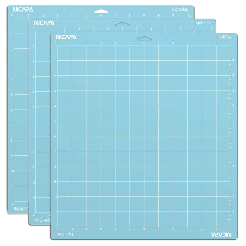 Nicapa Light Grip Cutting Mat for Cricut Maker 3/Maker/Explore 3/Air 2/Air/One (12x12 inch,3 Mats) Light Adhesive Sticky Blue Quilting Replacement Cut Mats LightGrip bule 12*12 3pack