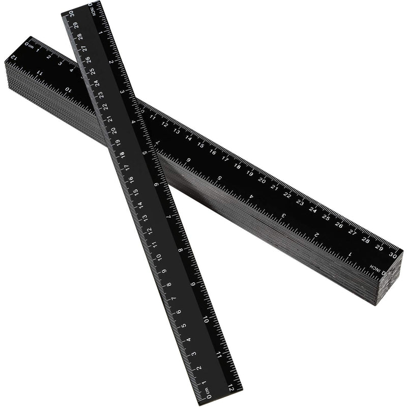 50 Pack Black Plastic Ruler, 12 Inch Standard/Metric Rulers Straight Ruler Measuring Tool for Student School Office (Black)