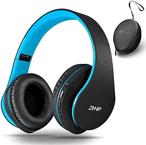 Bluetooth Headphones Over-Ear, Zihnic Foldable Wireless and Wired Stereo Headset Micro SD/TF, FM for Cell Phone,PC,Soft Earmuffs &Light Weight for Prolonged Wearing (Black/Blue) Black Blue