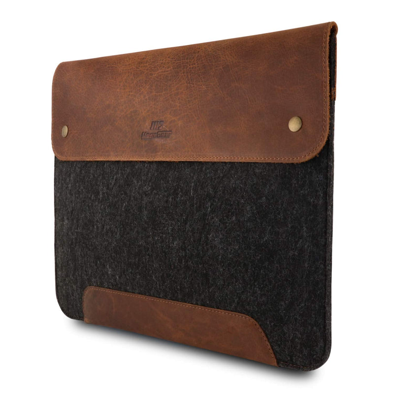 MegaGear Genuine Leather and Fleece MacBook Bag 13.3 & 14 Inch - Brown 13” & 14”
