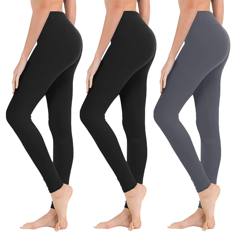 High Waisted Leggings for Women - Soft Athletic Tummy Control Pants for Running Cycling Yoga Workout - Reg & Plus Size 3 Pack Black, Black, Dark Gray Small-Medium