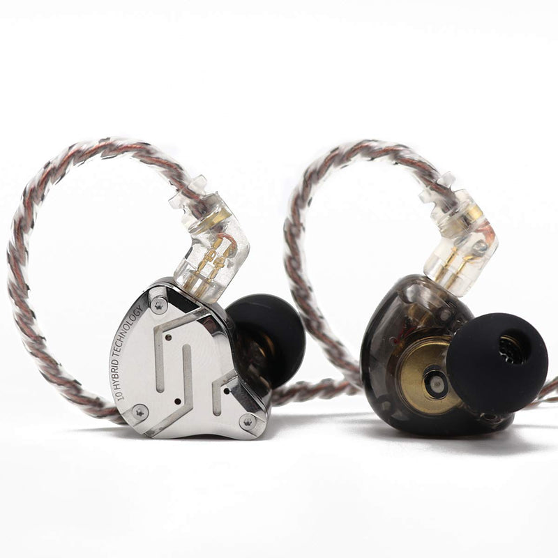 KZ ZS10 Pro, Linsoul 4BA+1DD 5 Driver in-Ear HiFi Metal Earphones with Stainless Steel Faceplate, 2 Pin Detachable Cable (Without Mic, Black) Without Mic