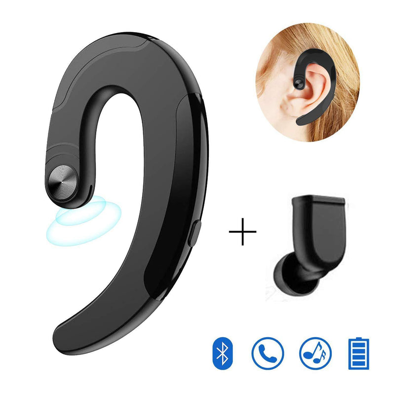 Ear-Hook Bluetooth Headset with Mic Lightweight Noise Cancelling 5 Hrs Playtime, Wireless Painless Wearing Earphones for Android Phones/iPhone X/8/7/6, Non Bone Conduction Headphone with Ear Plug