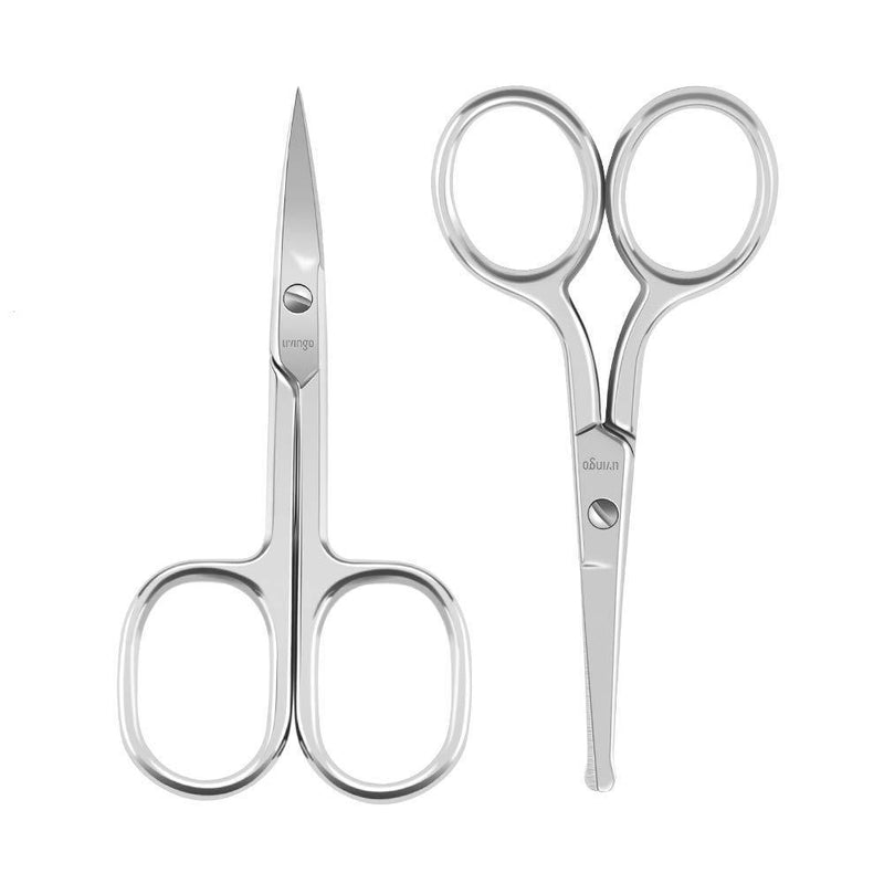 LIVINGO Premium Curved and Rounded Nose Hair Scissors for Men, 2 PC Set Nail Cuticle Manicure Scissors Shears Kit for Beard/ Mustache, Ear, Facial Hair, Eyebrows, Eyelashes for Women