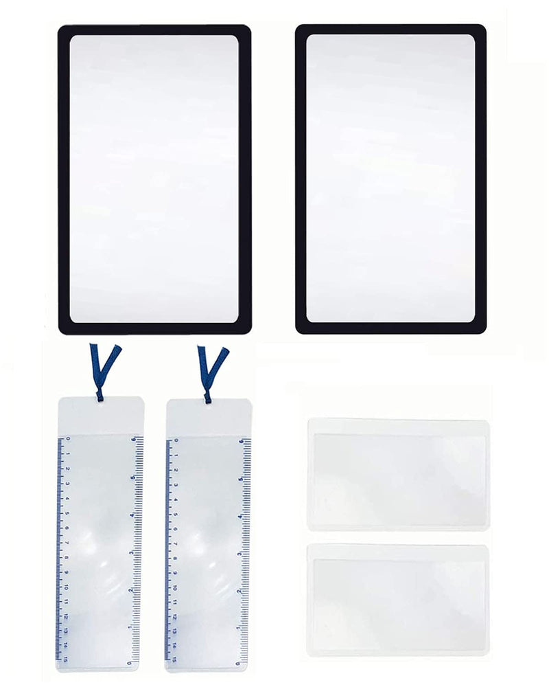 MagDepo Full Page Magnifying Sheet 4.75" x 7" Set -Bonus 2 Bookmark Magnifier with Ruler & 2 Card Magnifier for Reading Books, Magazine, Newspaper & People with Low Vision