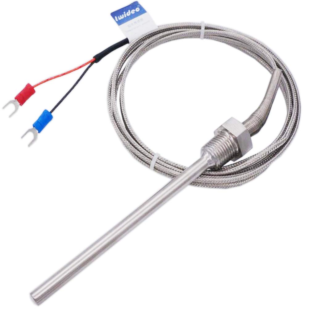 Twidec/2M NPT 1/4"inch (6X100MM) Pipe Thread Temperature Sensor Probe Two Wire Temperature Controller (0~600℃) 304 Stainless Steel K Type Thermocouple MT-205-1/4 1/4" 6x100mm