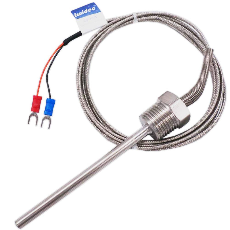 Twidec/2M NPT 1/2"inch (6X100MM) Pipe Thread Temperature Sensor Probe Two Wire Temperature Controller (0~600℃) 304 Stainless Steel K Type Thermocouple MT-205-1/2 1/2" 6x100mm