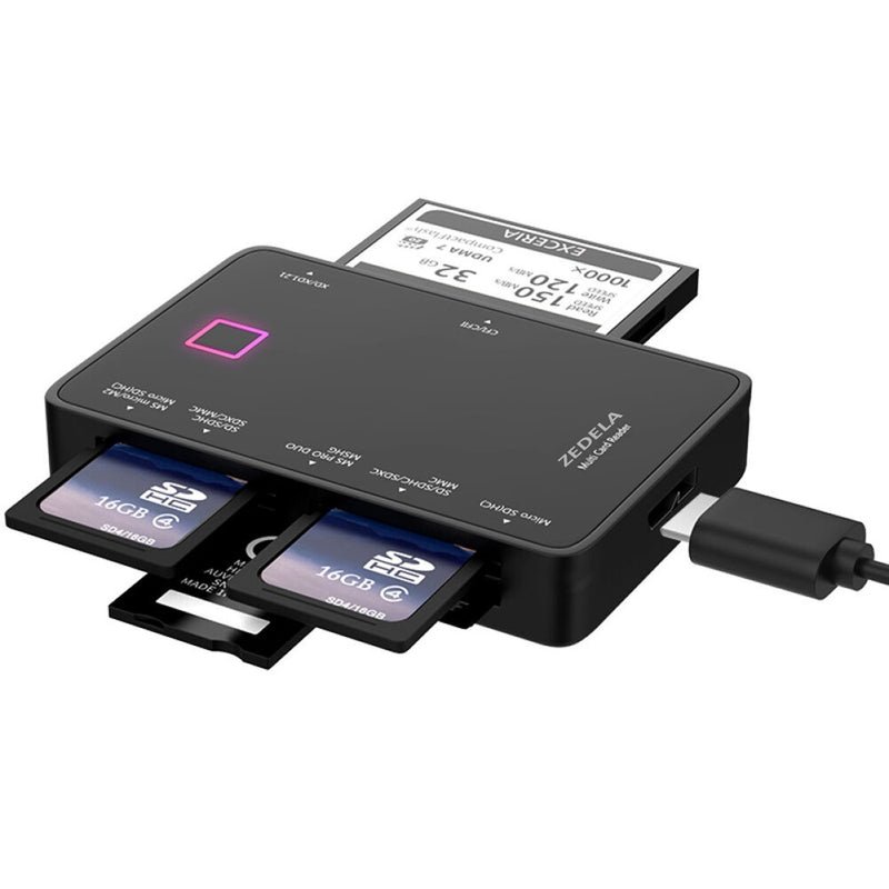 SD Card Reader, Zedela USB 3.0 Card Reader for Micro SD/SDXC/CF/SD/SDHC/MS/XD/T-Flash/MMC Camera Memory Card,7 in 1 Adapter USB Card Reader/Writer(5Gbps) for Mac OS,Windows,Linux,Chrome, with 21in USB Black 2