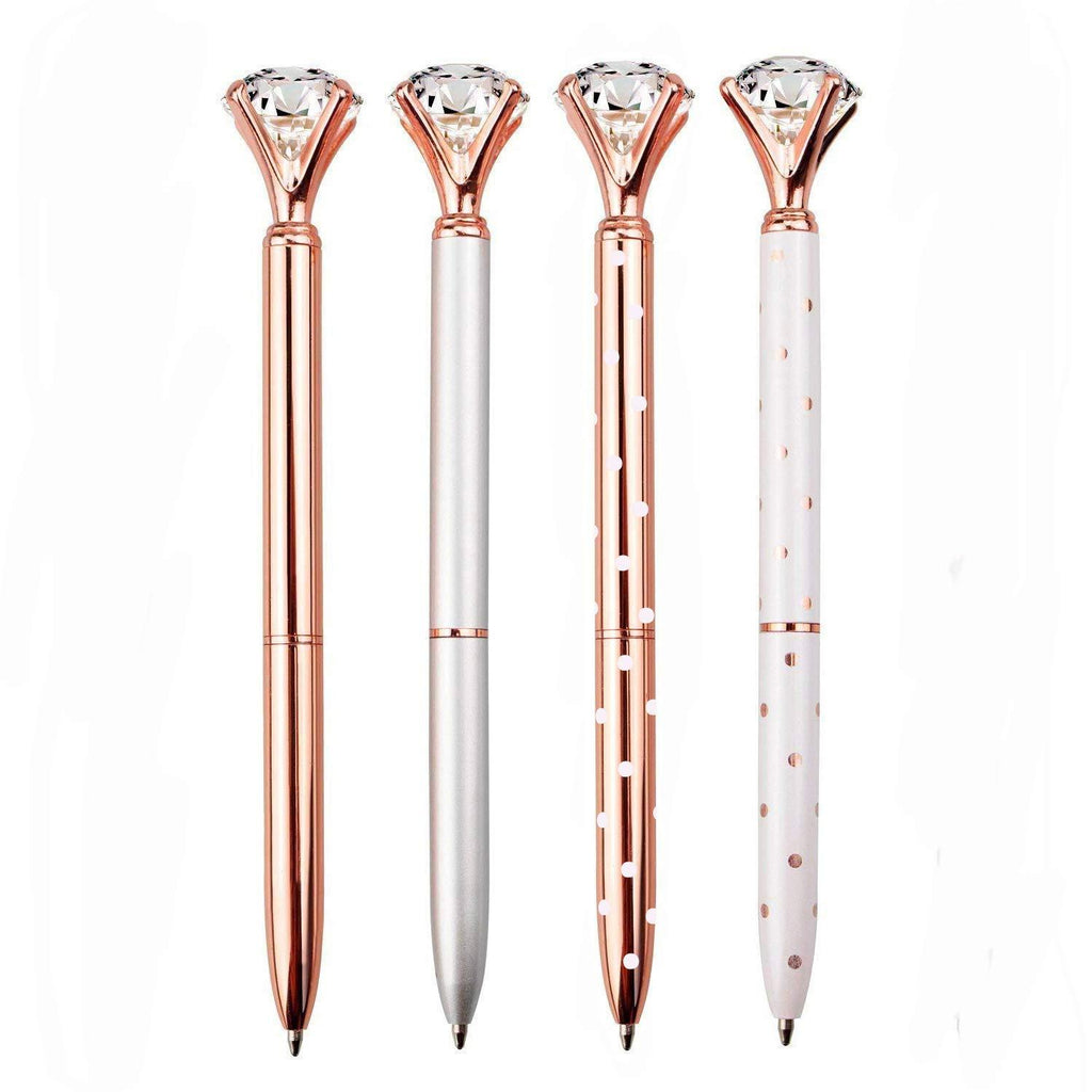 Diamond Pen Rose Gold Pen Crystal Ballpoint Pens Bling Metal Ballpoint Pen Office Supplies Black Ink Includes Extra Pen Refills (4 Pack)