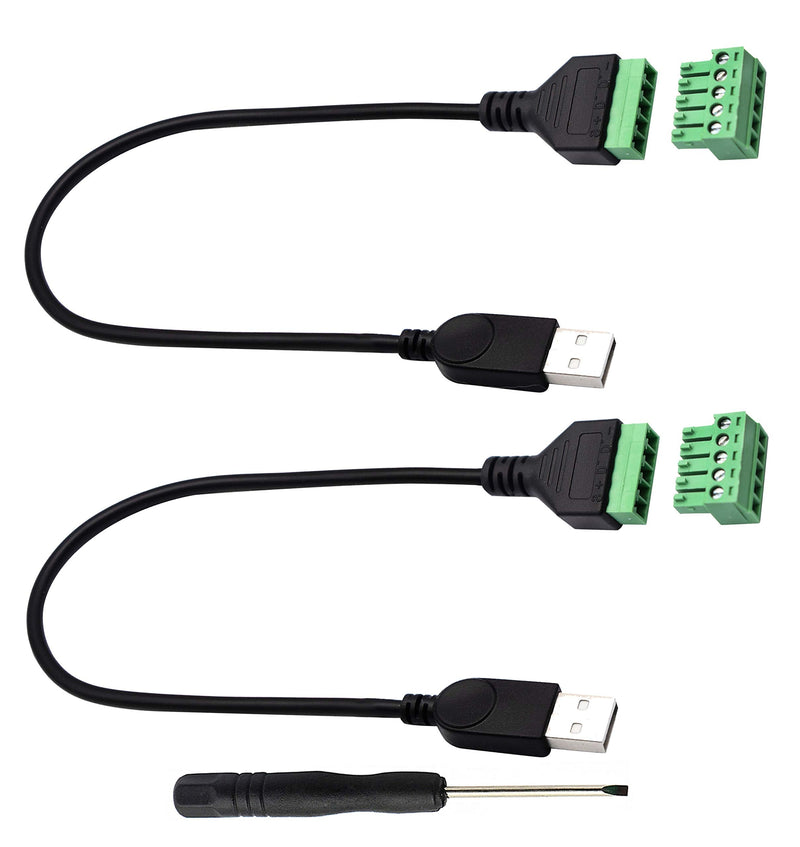 zdyCGTime USB 2.0 A Screw Terminal Block Connector Cable USB 2.0 A Male Plug to 5 Pin/Way Female Bolt Screw with Shield terminals Pluggable Type Adapter Connector Converter Cable（30CM/2Packs)(Male)