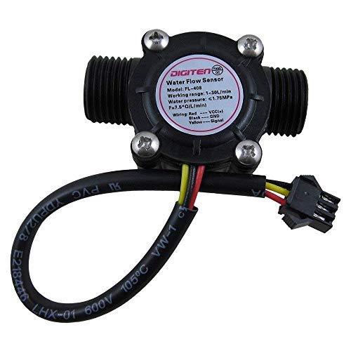 DIGITEN G1/2" Water Flow Sensor, Food-Grade Hall Effect Sensor Flow Meter Flowmeter Counter 1-30L/min - Arduino, Raspberry Pi, and Reverse Osmosis Filter Compatible 15cm Cable Length