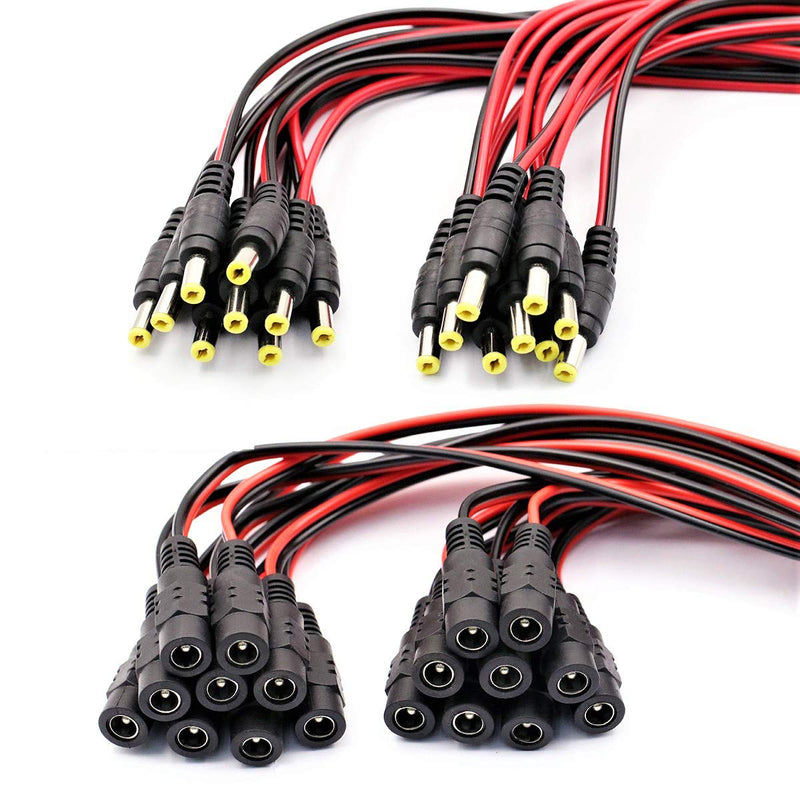 DaFuRui 36 Pack 12inch(30cm) 2.1x5.5mm DC Male Female Connectors 15V 2A DC Power Pigtai Connectors for CCTV Security Camera and Lighting CCTV Power Connector Adapter[18pcs Male and 18pcs Female]