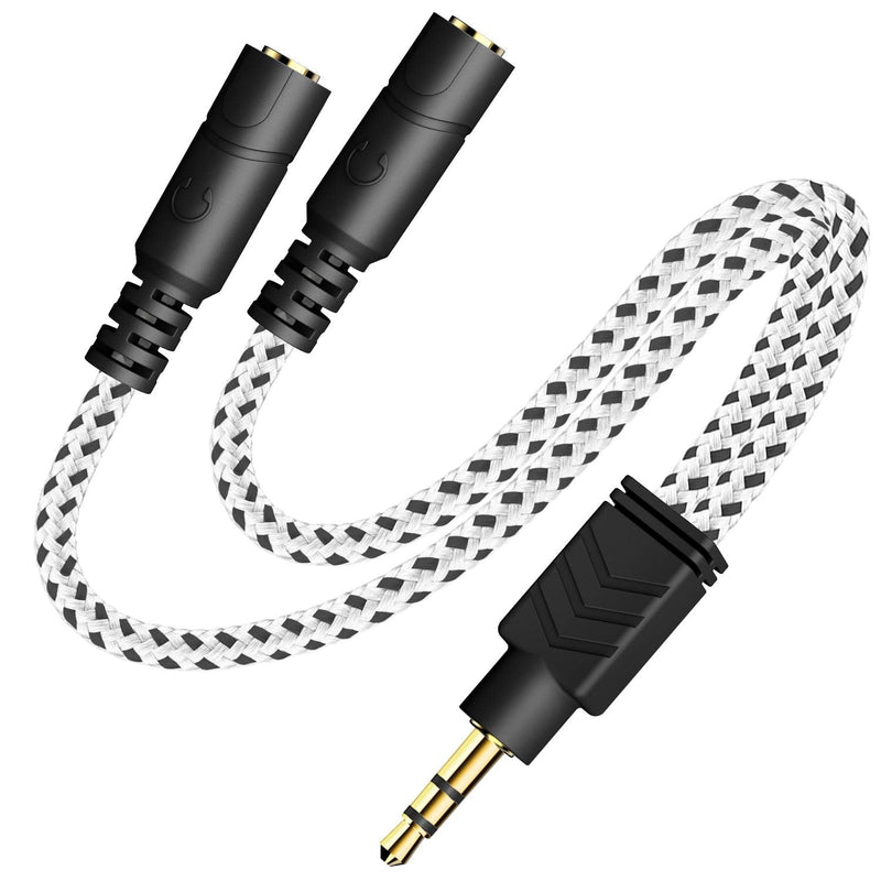 Headphone Splitter, DUKABEL Knitted 3.5mm Audio Splitter TRS 3-Pole Aux Splitter Cable for Headphones Earphones Speakers -Zebra White 9.8 inch / 25 cm Zebra White