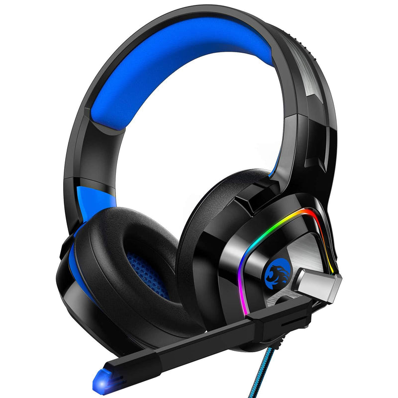 ZIUMIER Gaming Headset PS4 Headset, Xbox One Headset with Noise Canceling Mic and RGB Light, PC Headset with Stereo Surround Sound, Over-Ear Headphones for PC, PS4, PS5, Xbox One, Laptop Blue