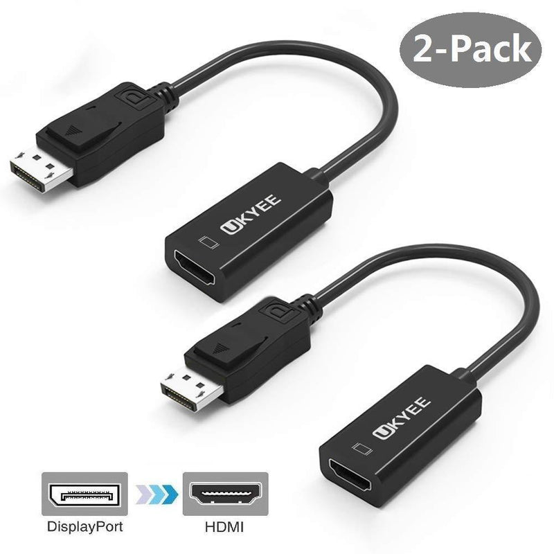 Displayport to HDMI Adapter Converter 2-Pack,UKYEE Display Port DP to HDMI Cable Male to Female Port 1080P Compatible with PC, Monitor, Projector, HDTV - Black