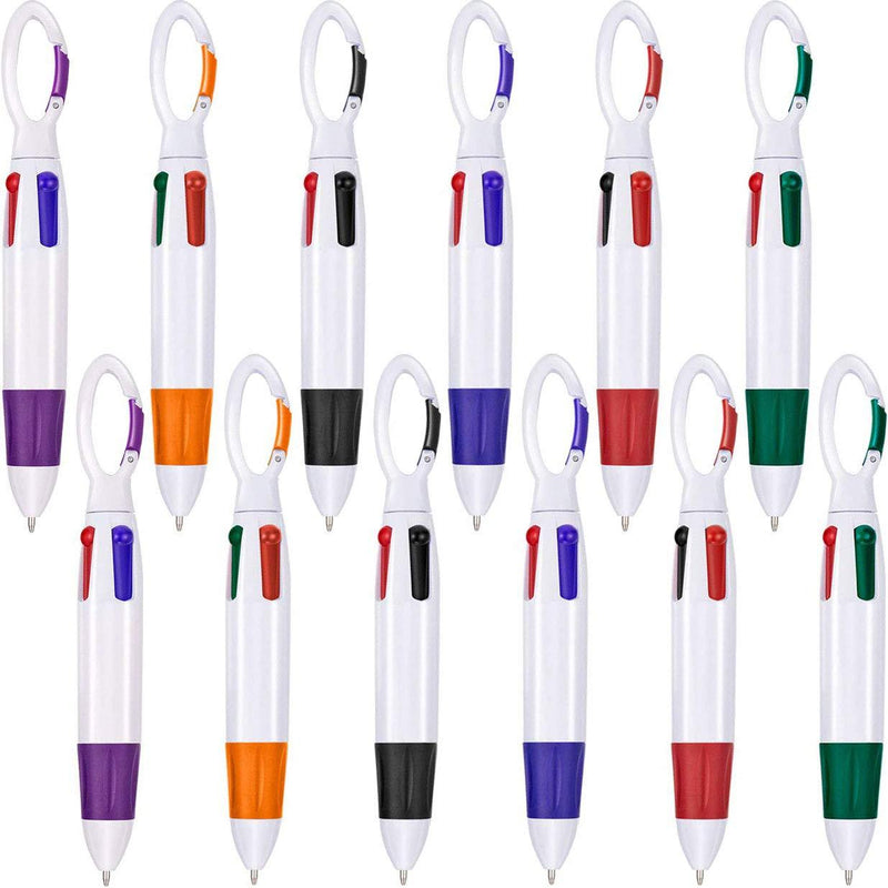 Onwon 24 Pieces Retractable Shuttle Pens 4 Neon Color in One Ballpoint Pen with Buckle Clip on Top Multi-Color Carabiner Keychain for Office School Supplies Students Children Gift