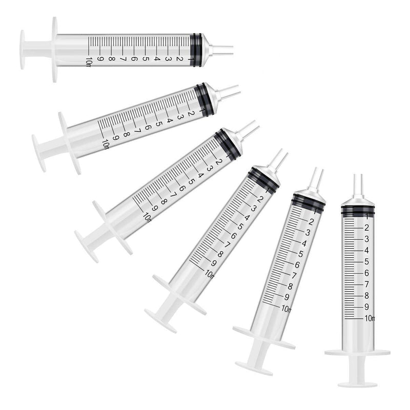 6 Pack - 10ml Plastic Syringe with Measurement, No Needle Suitable for Refilling and Measuring Liquids, Feeding Pets, Oil or Glue Applicator 10ML NO Needle