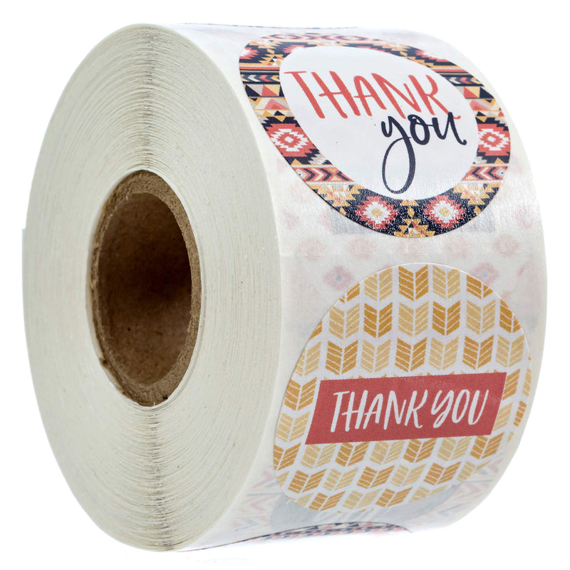 Aztec Boho Thank You Stickers - 1.5" Circle Labels / 500 per Pack