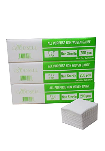 600 PCS (2" X 2") Premium 4-ply Non-Woven, Non-Sterile Sponge Gauze Pad-- Dental, Salon, All Purpose Gauze Sponges Pads -(3 Packs x 200 Counts) --White