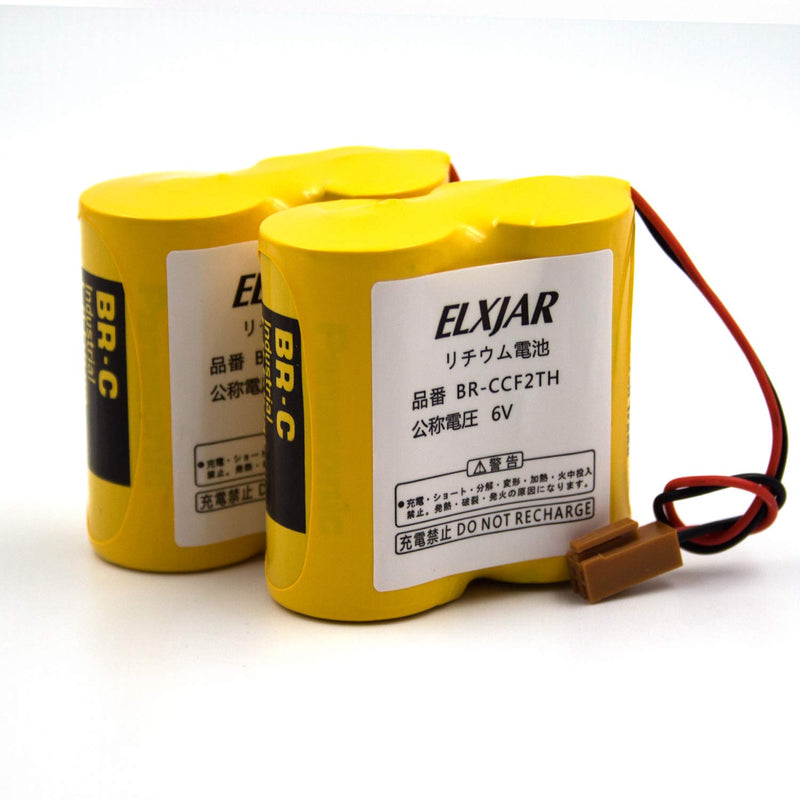 (2-Pack) BR-CCF2TH 6V Lithium Replacement Battery for Fanuc oi Mate Model-D, Panasonic Controls, PLC Computer Ge Fanuc A06 Series A98l-0001-0902, BR-CCF2TE CNC Coaster (Cutler Hammer), Brown Connector