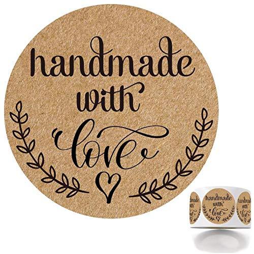 1.4" Inch Round Handmade with Love Stickers, 500 Rustic Style Labels per Roll, Great for Gifts, as an Envelope Seal or for embellishing Cards and Scrapbook Pages.