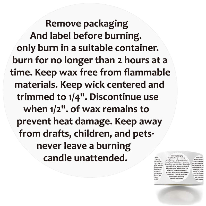 500 Candle Warning Stickers, Candle Jar Container Labels Wax Melting Safety Stickers Decal for Candle Jars, Tins and Votives， 1.5" Round Label Black and White Text.