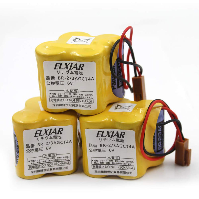 (3-Pack) BR-2/3AGCT4A 6V 4400mAh Replacement Battery for Panasonic FANUC A98L-0031-0025, CUSTOM-107, SHS749, ALIT0138, LIT0138 (Brown Connector) Brown Connector