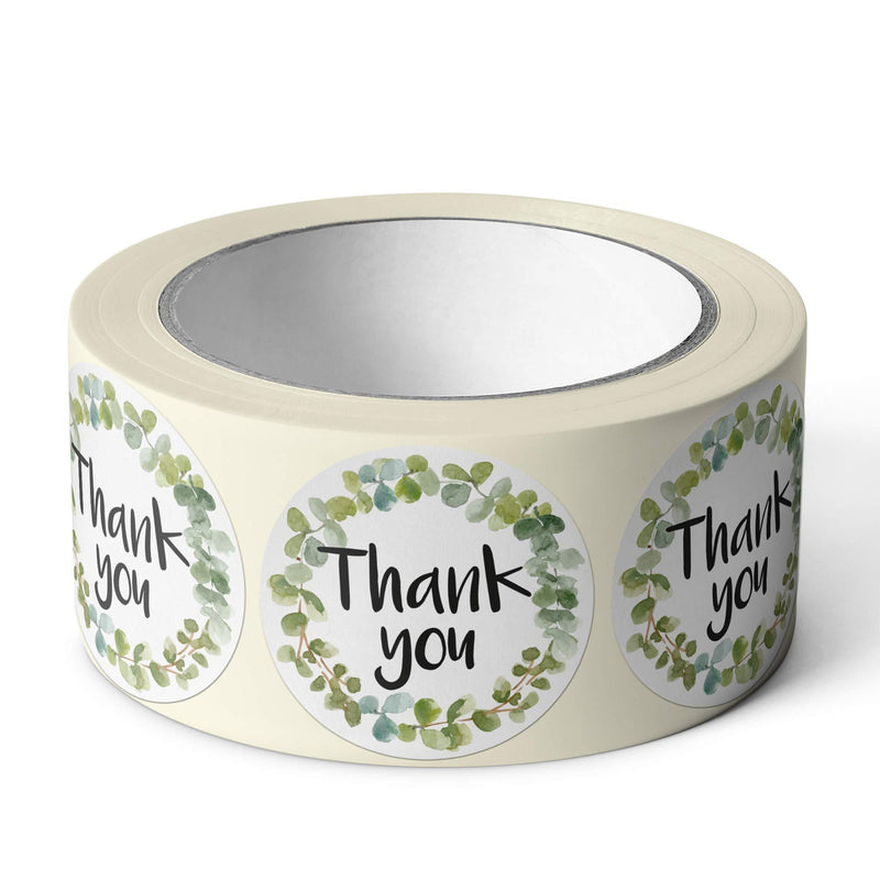 Pebble Pip Thank You Stickers Small Business Stickers 1.5" (500)- Thank You Stickers Roll, Wedding Stickers for Envelopes, Baby Shower Stickers, Bridal Shower Favors, Thank You Labels Small Business 500 Count (1 Roll) Green Leaf Wreath