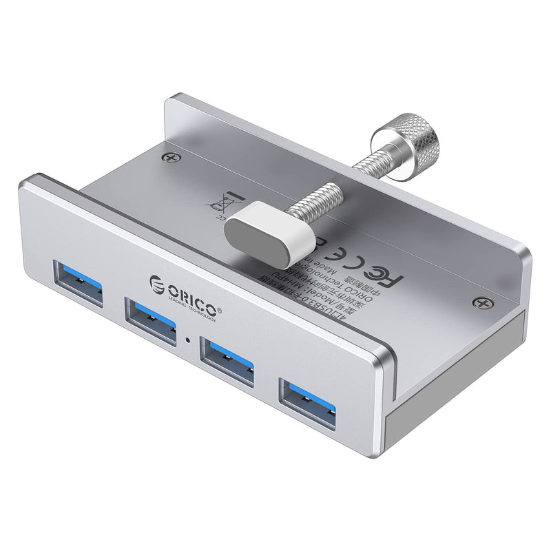 ORICO USB 3.0 Hub Clamp Adapter, Aluminum 4-Port USB Splitter with Extra Power Supply Port and 4.92 FT USB Data Cable, Ultra-Portable USB Expander for MacBook Air/Laptop/PC Sliver