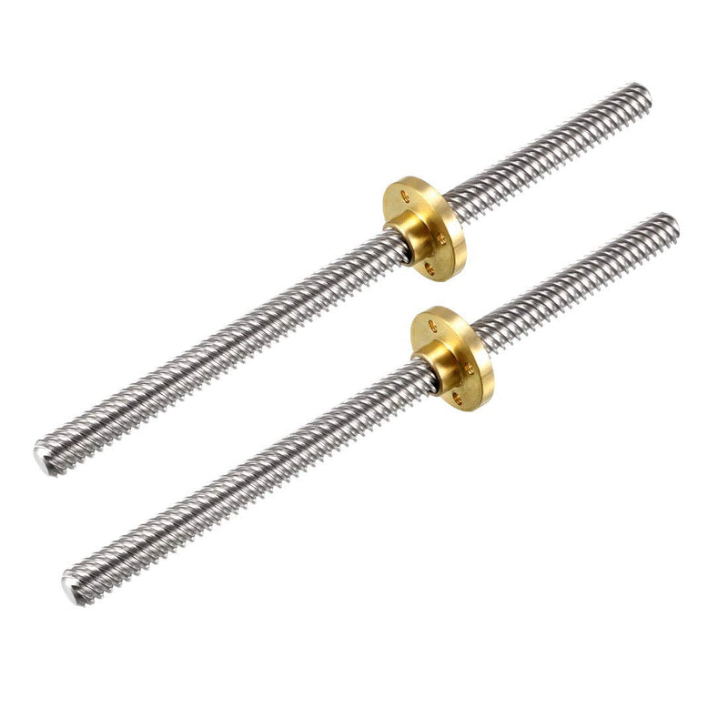 uxcell 150mm Length T8 8mm Dia Lead Screw Rod,14 Lead Stainless Steel Lead Screw Rod with Copper Nut Trapezoidal Thread for 3D Printer Z Axis2pcs