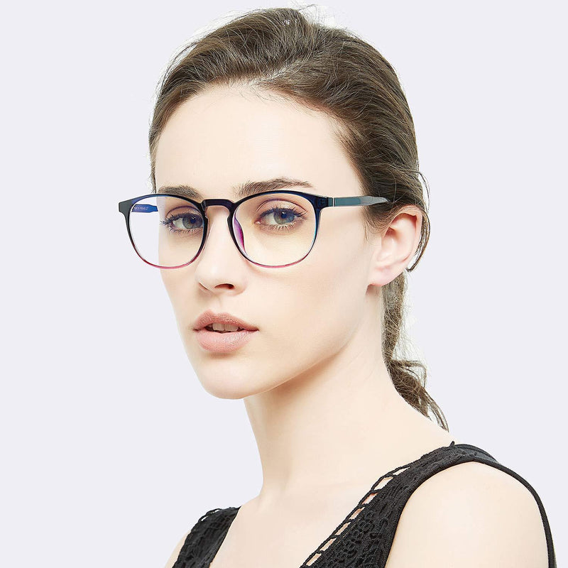FEIYOLD Blue Light Blocking Glasses Women/Men,Retro Round Anti Eyestrain Computer Gaming Glasses(2Pack) Black+gradient Purple