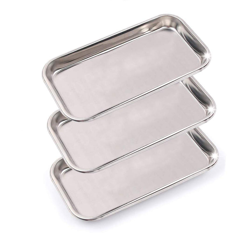 3 Pack Professional Medical Surgical Stainless Steel Dental Procedure Tray Thickening Lab Instrument Tools Trays -Flat Type (8.6" * 4.3" * 0.8", 3) 8.6" * 4.3" * 0.8"