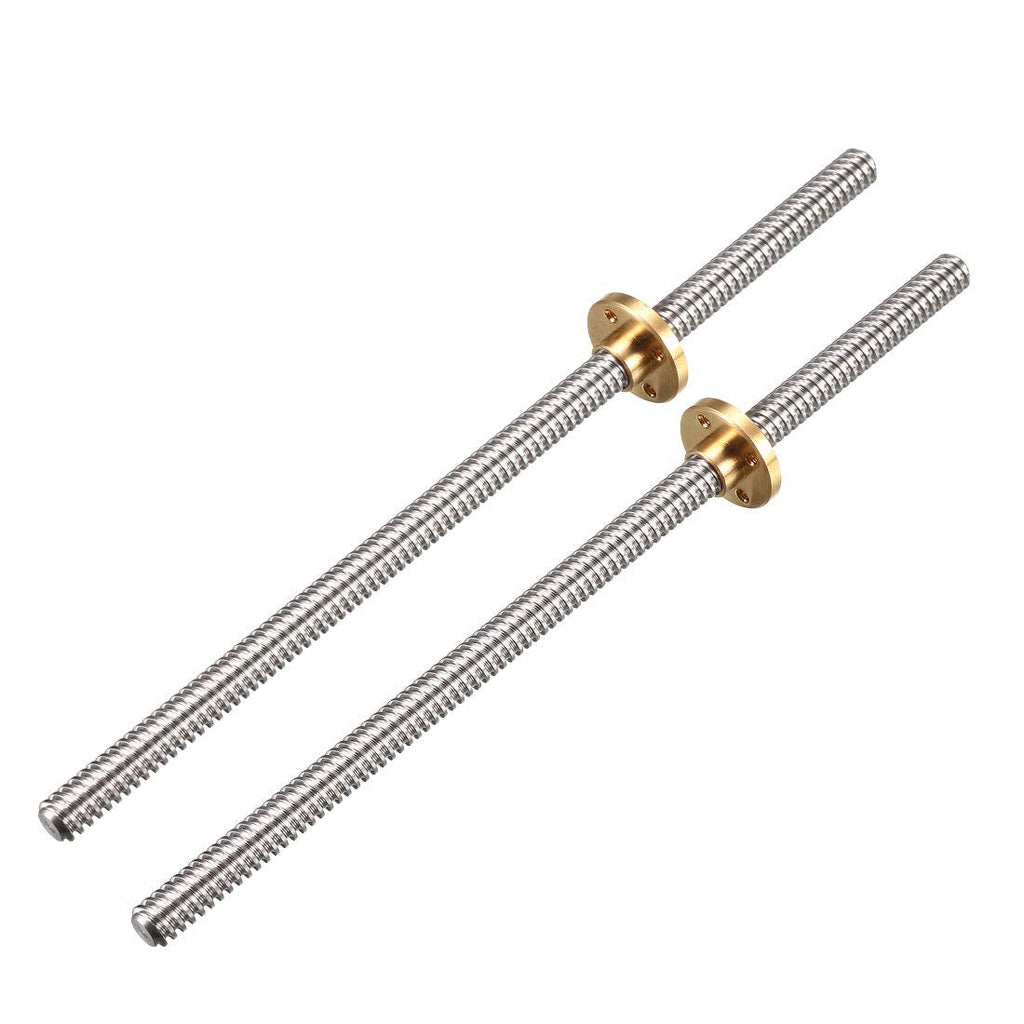 uxcell 200mm Length T8 8mm Dia Lead Screw Rod,2 Lead Stainless Steel Lead Screw Rod with Copper Nut Trapezoidal Thread for 3D Printer Z Axis2pcs