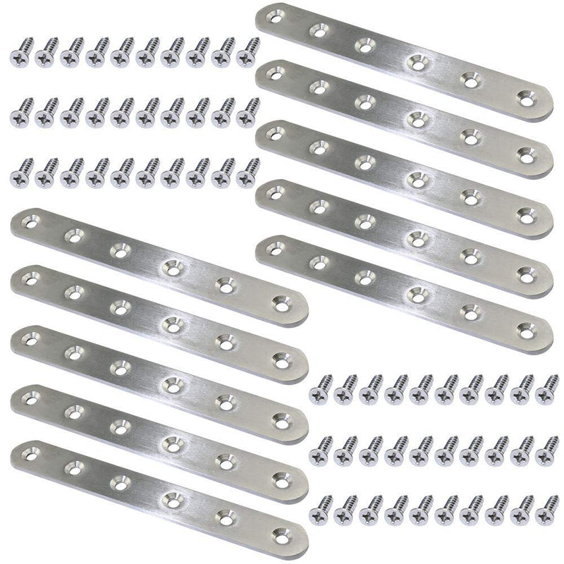 Boeray 10 pcs 156mm / 6.1" Length 6 Hole Stainless Steel Straight Corner Brackets Flat Fixing Mending Brace Plates with Fixing Screws 156mm-10pcs