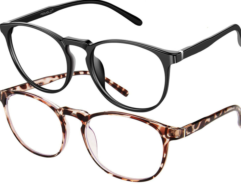 FEIYOLD Blue Light Blocking Glasses Women/Men,Retro Round Anti Eyestrain Computer Gaming Glasses(2Pack) Black+leopard