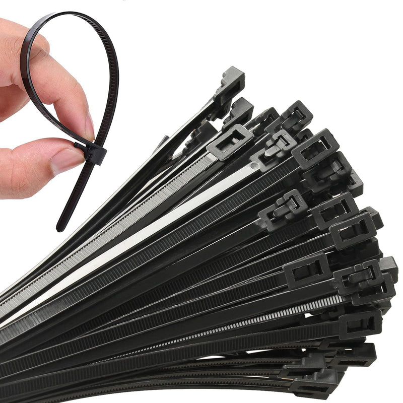 VTECHOLOGY 100Pcs Heavy Duty Industrial Zip Toes,Releasable 8 Inch Black Nylon Tie Wraps, Nylon Adjustable Tie wrap,Reusable Zip Toes Tie Straps For Garden Plant Secure Vine, Home, Office Use Reusable 8 Inch