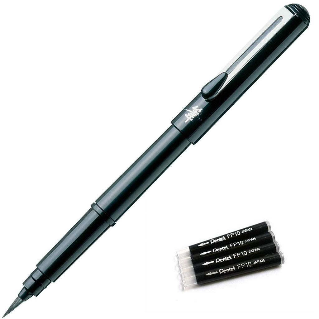 Pentel Arts Portable Pocket Brush Pen (Medium Point) 1Pen 2Refills +Refill FP10 4set 4 set